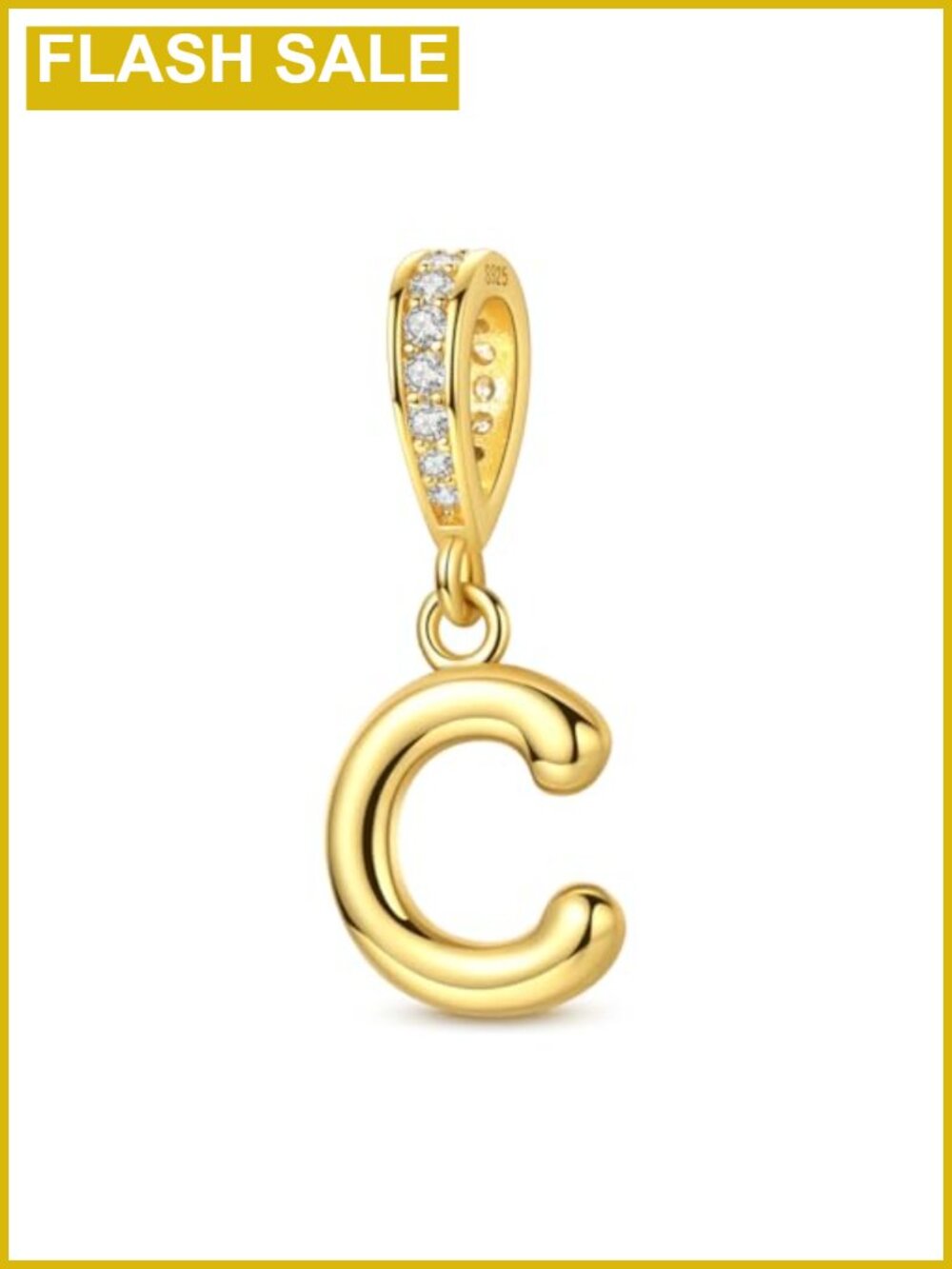 925 Sterling Silver Gold Plated Initial Letter C Charm Bead for Bracelet